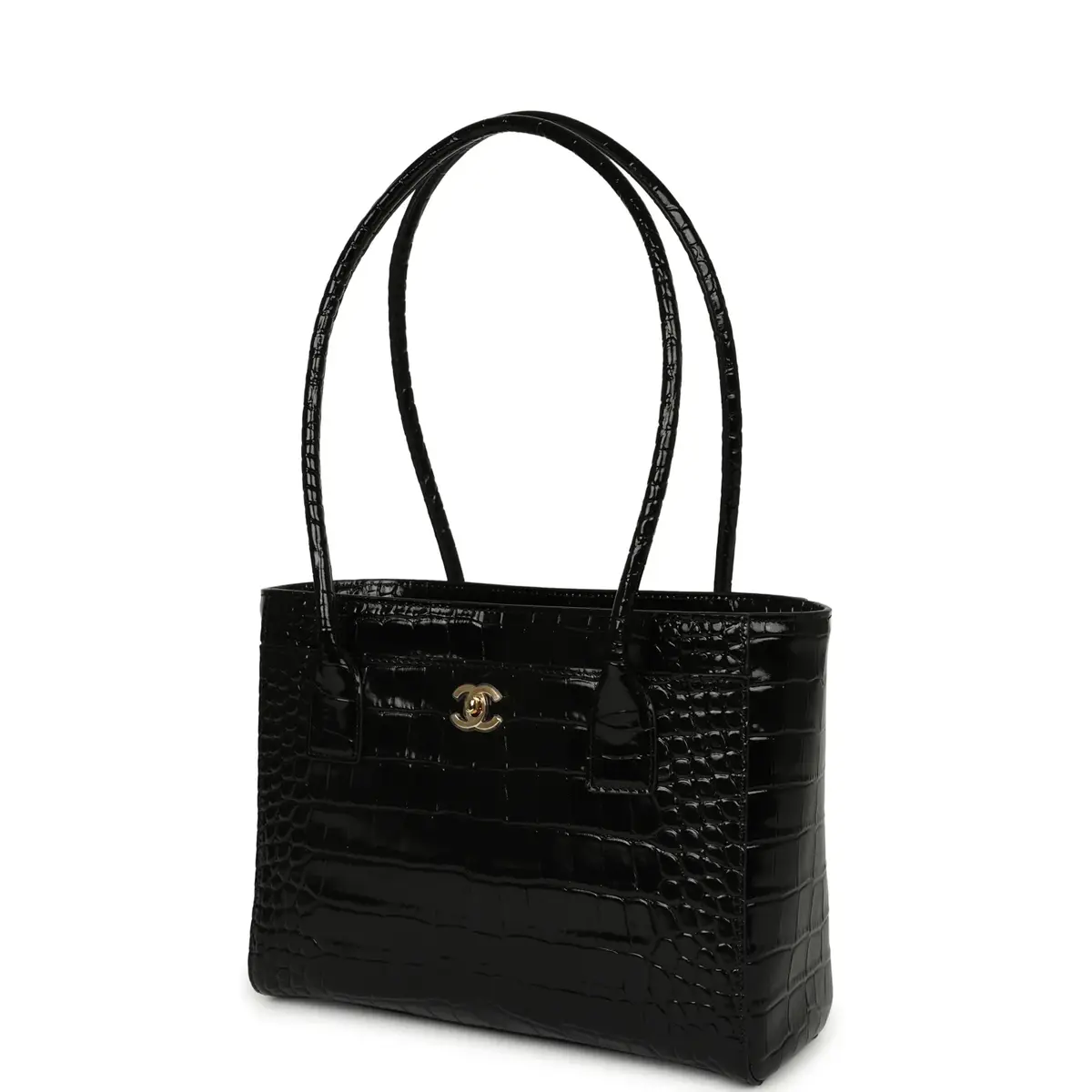 Chanel Chanel Mini Cerf Shopping Bag Black Croc Embossed Calfskin Gold Hardware | Thumbnail 5