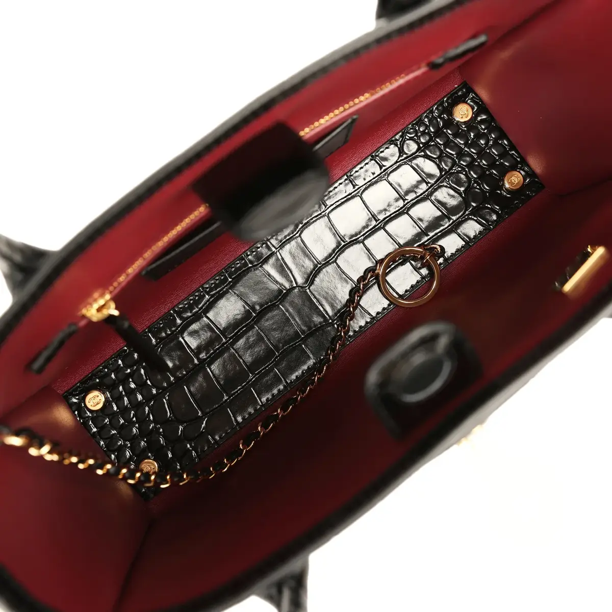 Chanel Chanel Mini Cerf Shopping Bag Black Croc Embossed Calfskin Gold Hardware | Thumbnail 7