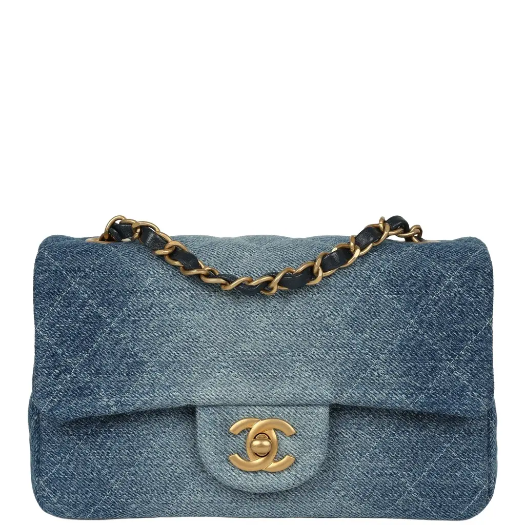 Chanel Mini Rectangular Flap Bag Blue Ombre Denim Brushed Gold Hardware Chanel Mini Rectangular Flap Bag Blue Ombre Denim Brushed Gold Hardware