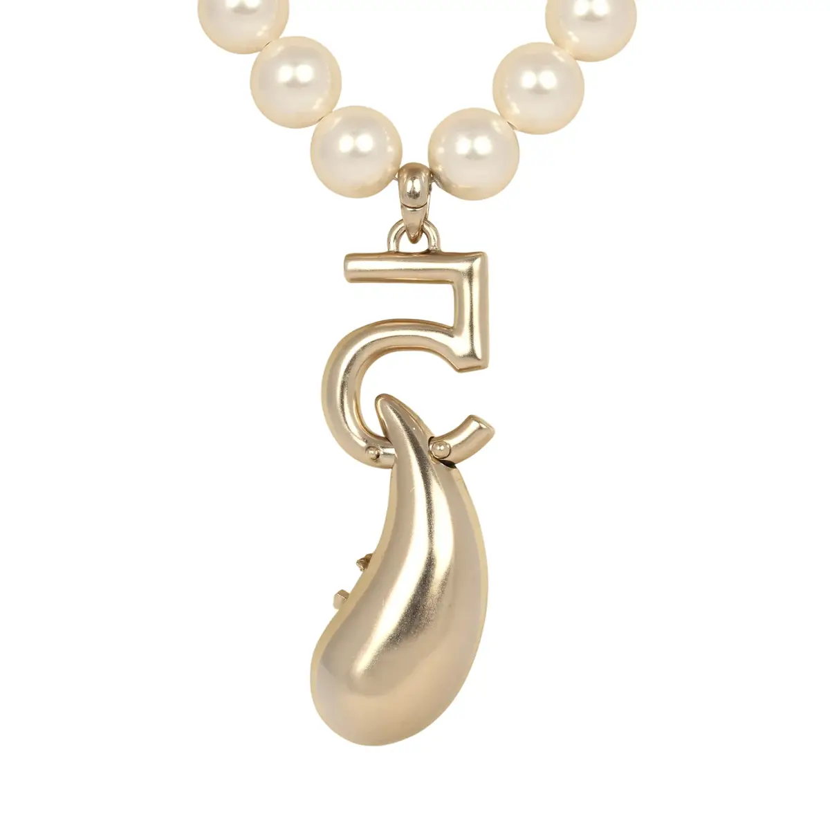 Chanel Chanel No.5 Pearl Drop Short Pearl Necklace White, Light Gold Tone Hardware | Thumbnail 5