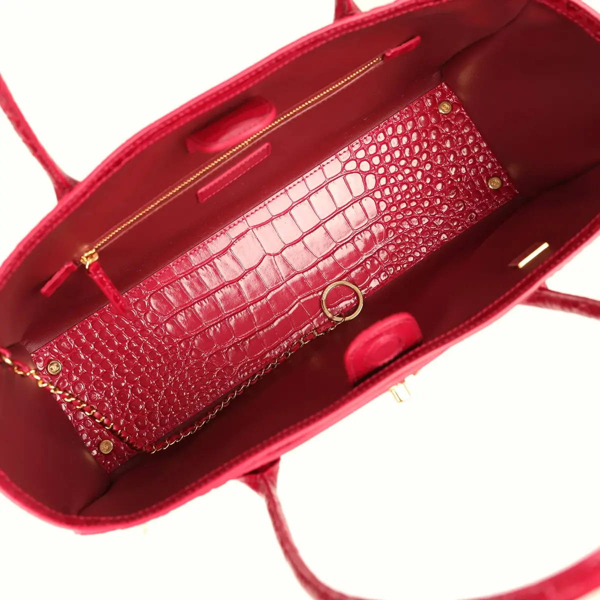 Chanel Chanel Small Cerf Shopping Bag Fuchsia Croc Embossed Calfskin Gold Hardware | Thumbnail 7