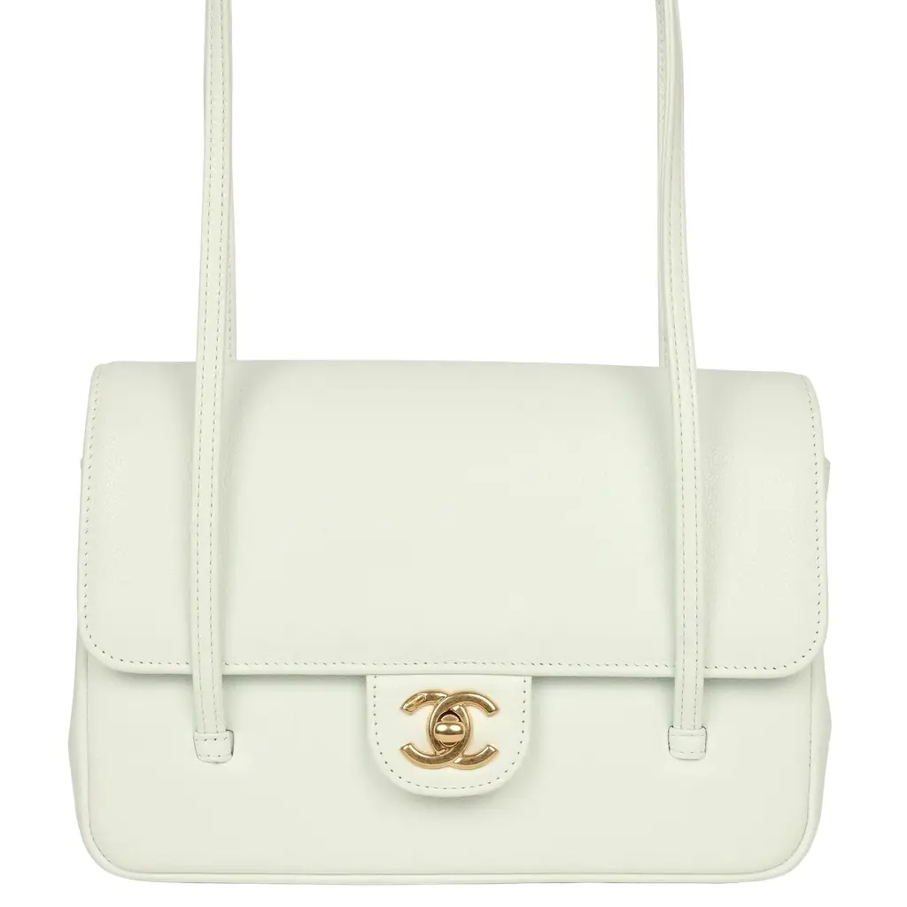 Chanel Chanel Small Preppy Coco Flap Bag Light Blue Shiny Caviar Brushed Gold Hardware
