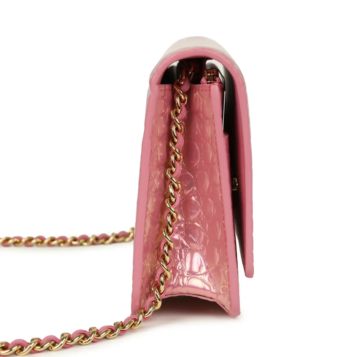Chanel Chanel Wallet on Chain WOC Pink Iridescent Croc Embossed Calfskin Gold Hardware | Thumbnail 3