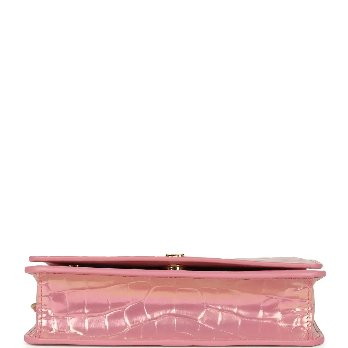 Chanel Chanel Wallet on Chain WOC Pink Iridescent Croc Embossed Calfskin Gold Hardware | Thumbnail 6