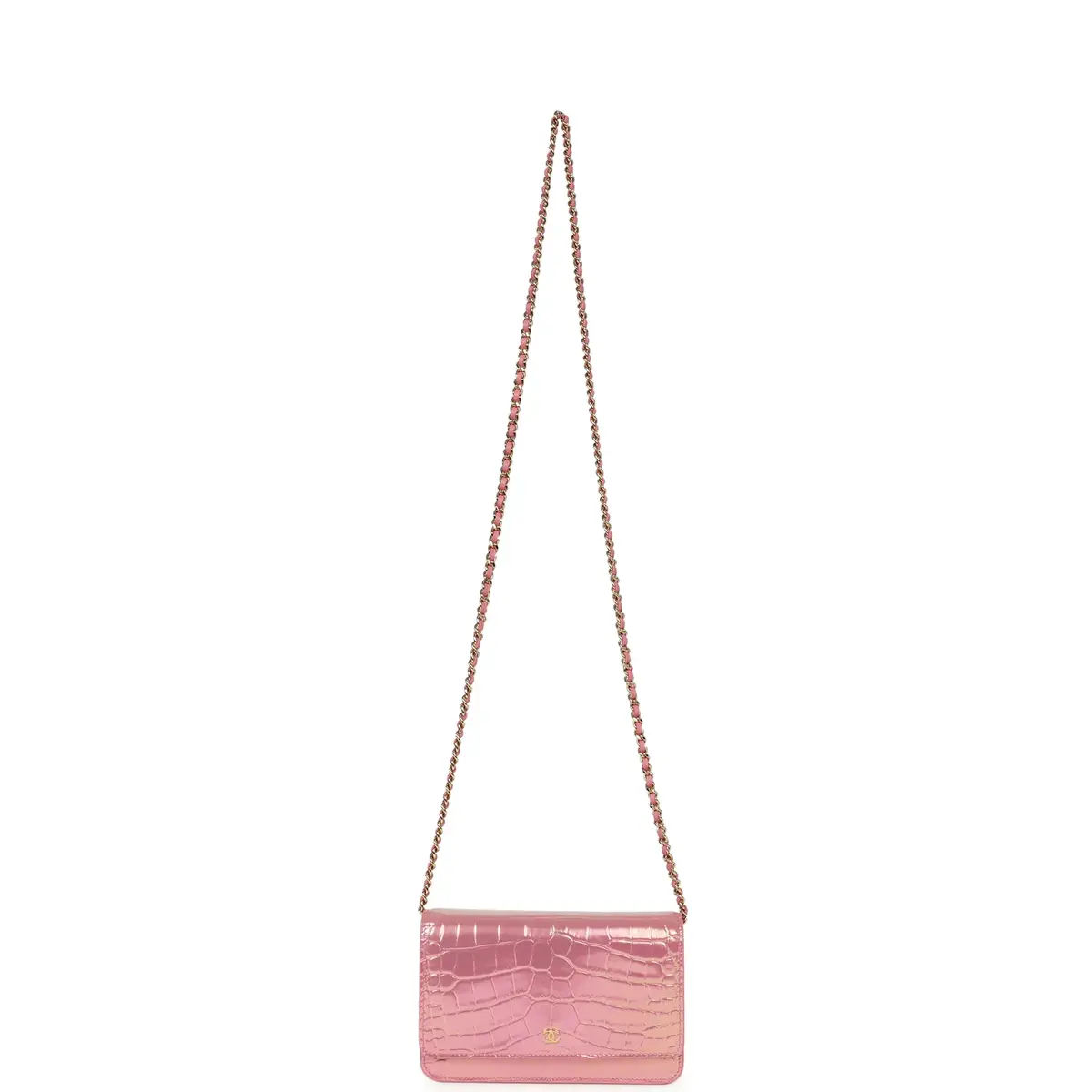 Chanel Chanel Wallet on Chain WOC Pink Iridescent Croc Embossed Calfskin Gold Hardware | Thumbnail 7