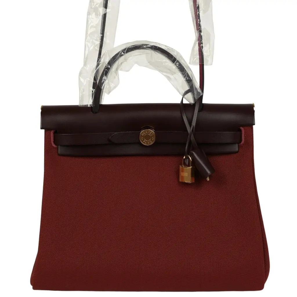 HERMÈS Hermes Herbag Zip 31 PM Rouge H Militaire Canvas, Rouge Sellier Vache Hunter Gold Hardware
