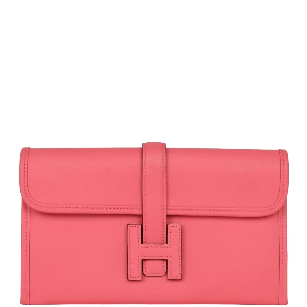 Hermes Jige Duo Clutch Rose Azalee Swift Palladium Hardware