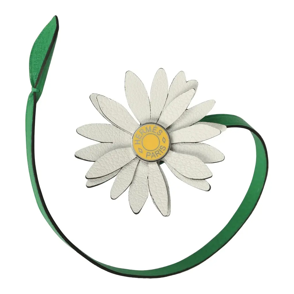 Hermes Marguerite Charm New White Evercolor, Bambou Chevre Chamkila, Jaune De Naples Enamel Palladium Hardware