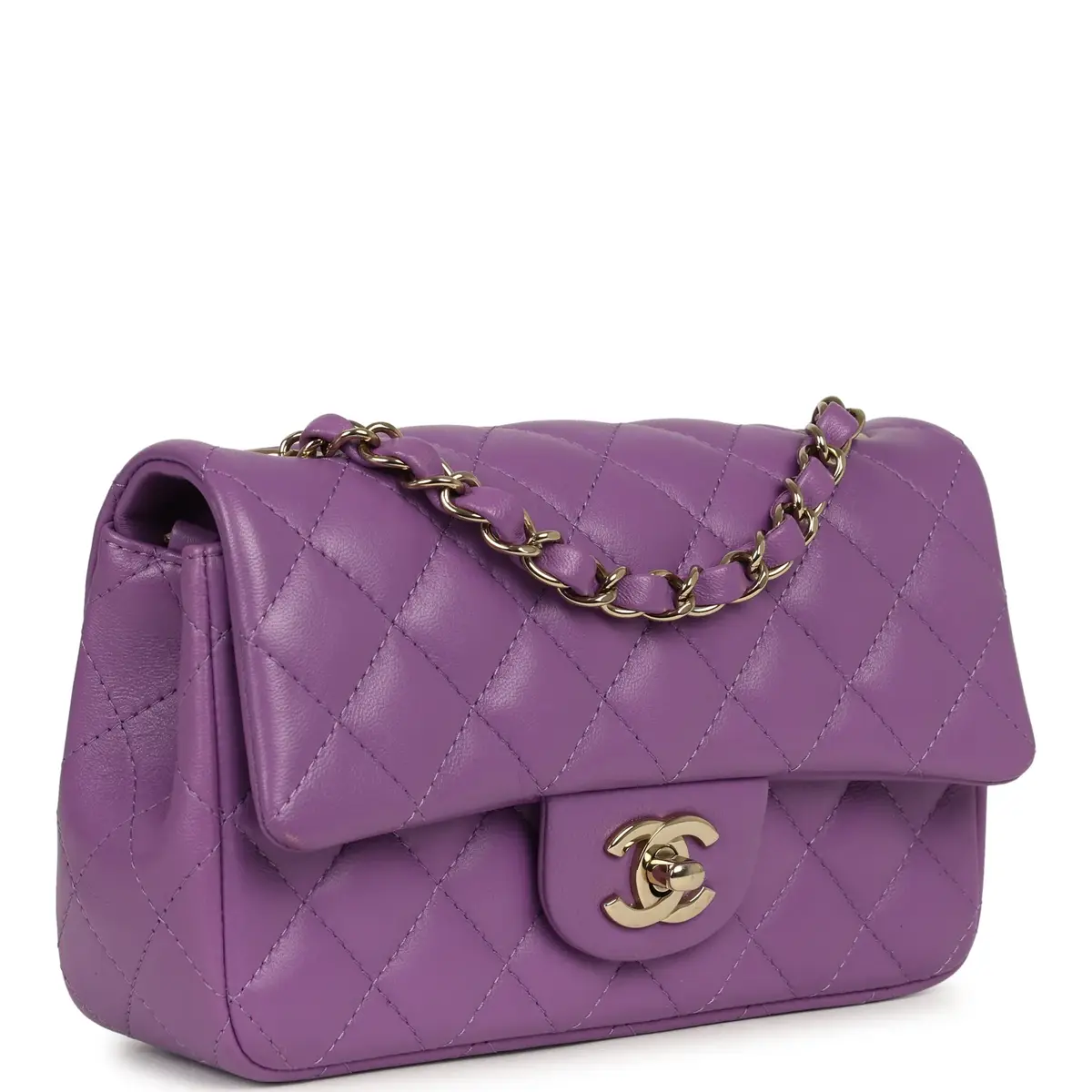 Chanel Pre-owned Chanel Mini Rectangular Flap Bag Purple Lambskin Light Gold Hardware | Thumbnail 2 Chanel Pre-owned Chanel Mini Rectangular Flap Bag Purple Lambskin Light Gold Hardware | Thumbnail 2