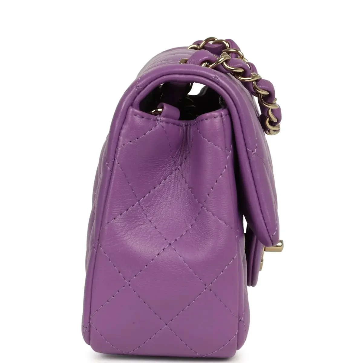 Chanel Pre-owned Chanel Mini Rectangular Flap Bag Purple Lambskin Light Gold Hardware | Thumbnail 3 Chanel Pre-owned Chanel Mini Rectangular Flap Bag Purple Lambskin Light Gold Hardware | Thumbnail 3
