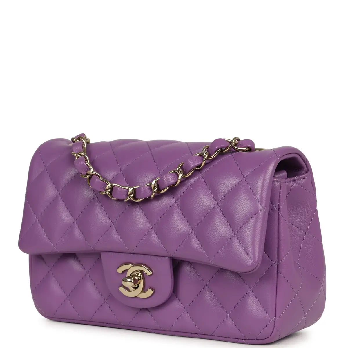 Chanel Pre-owned Chanel Mini Rectangular Flap Bag Purple Lambskin Light Gold Hardware | Thumbnail 5 Chanel Pre-owned Chanel Mini Rectangular Flap Bag Purple Lambskin Light Gold Hardware | Thumbnail 5