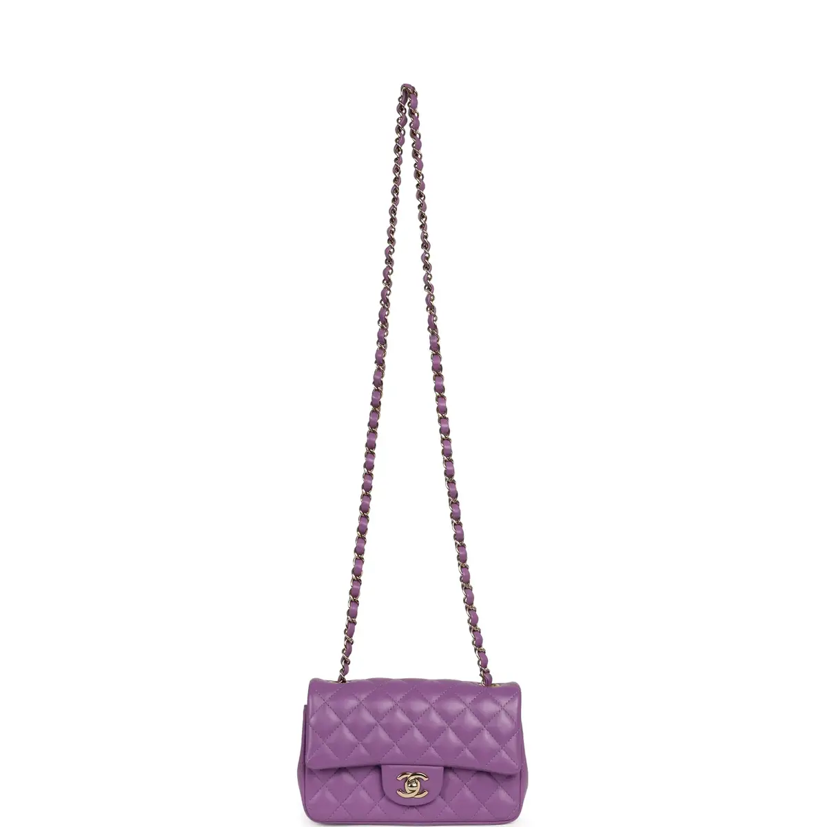 Chanel Pre-owned Chanel Mini Rectangular Flap Bag Purple Lambskin Light Gold Hardware | Thumbnail 7 Chanel Pre-owned Chanel Mini Rectangular Flap Bag Purple Lambskin Light Gold Hardware | Thumbnail 7