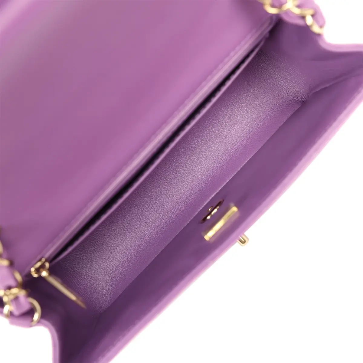 Chanel Pre-owned Chanel Mini Rectangular Flap Bag Purple Lambskin Light Gold Hardware | Thumbnail 10 Chanel Pre-owned Chanel Mini Rectangular Flap Bag Purple Lambskin Light Gold Hardware | Thumbnail 10