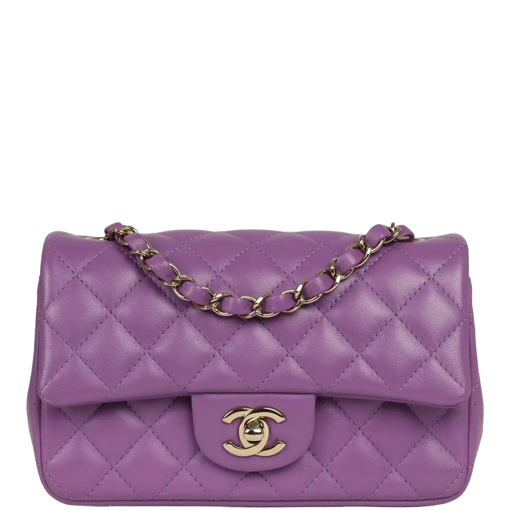 Pre-owned Chanel Mini Rectangular Flap Bag Purple Lambskin Light Gold Hardware Pre-owned Chanel Mini Rectangular Flap Bag Purple Lambskin Light Gold Hardware