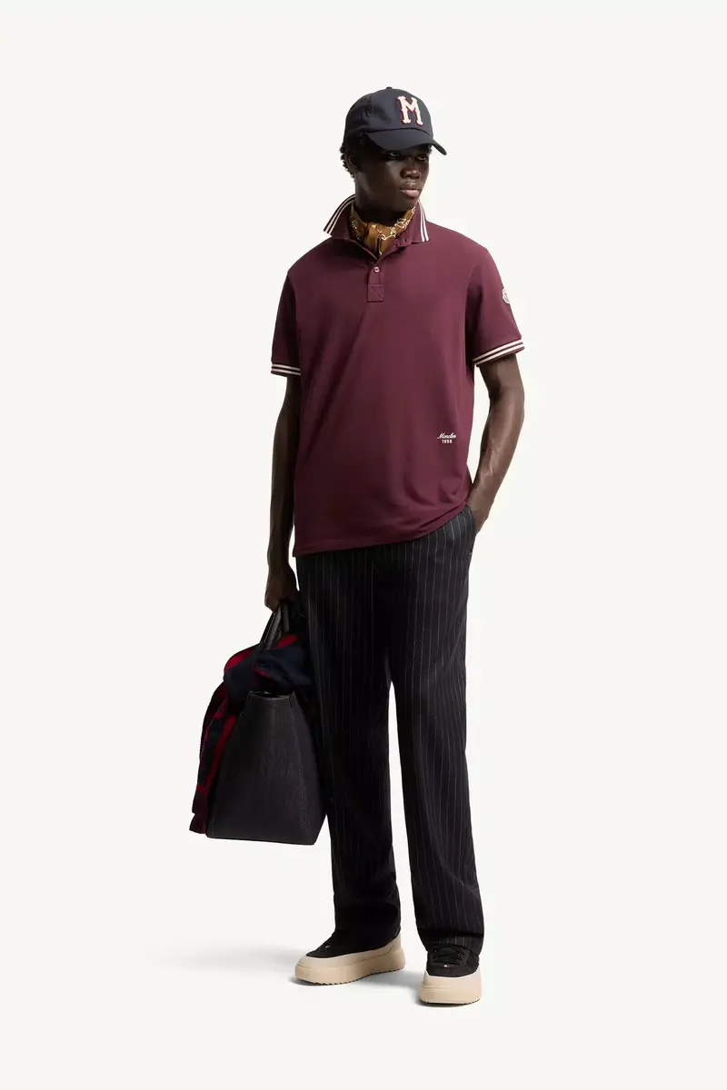 Moncler Striped Trim Cotton Piquet Polo Shirt | Thumbnail 3 Moncler Striped Trim Cotton Piquet Polo Shirt | Thumbnail 3