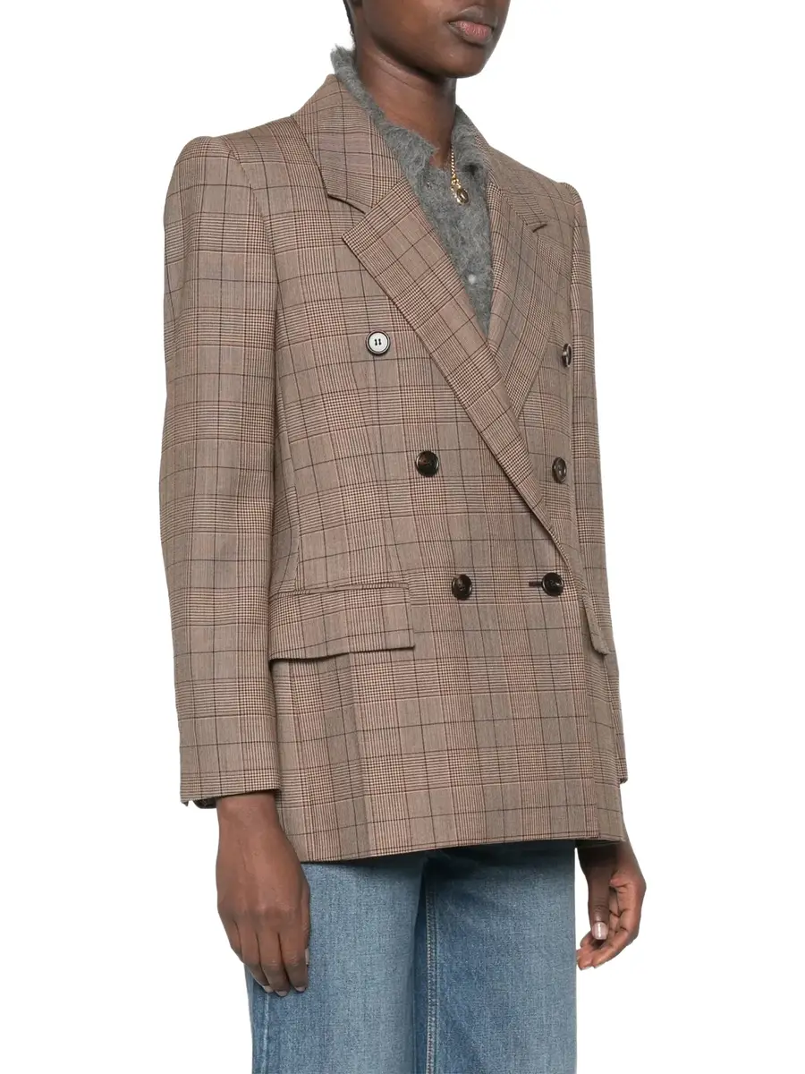 Chloé Check Wool Double-Breasted Tailored Jacket | Thumbnail 3 Chloé Check Wool Double-Breasted Tailored Jacket | Thumbnail 3