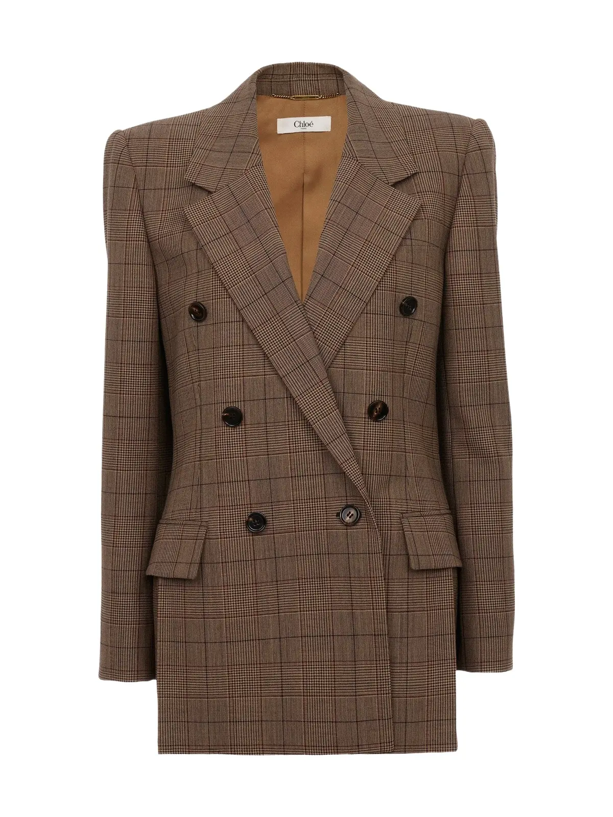 Chloé Check Wool Double-Breasted Tailored Jacket