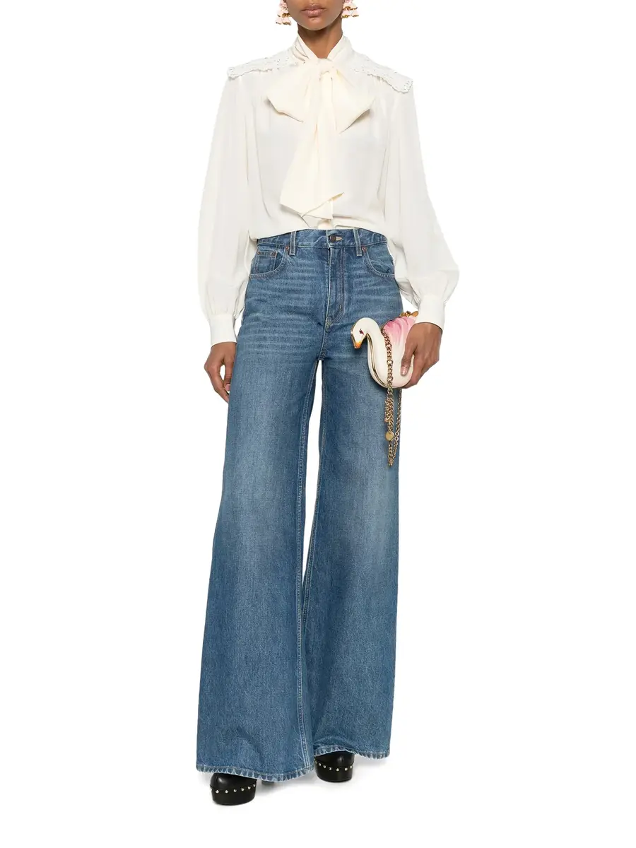 Chloé Crêpe de Chine and Lace Gathered Scarf-Tie Blouse | Thumbnail 2 Chloé Crêpe de Chine and Lace Gathered Scarf-Tie Blouse | Thumbnail 2