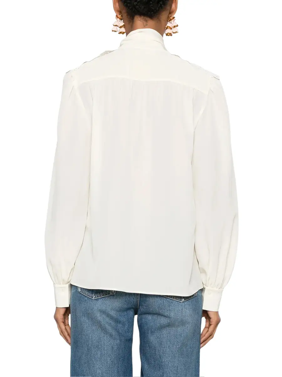 Chloé Crêpe de Chine and Lace Gathered Scarf-Tie Blouse | Thumbnail 3 Chloé Crêpe de Chine and Lace Gathered Scarf-Tie Blouse | Thumbnail 3