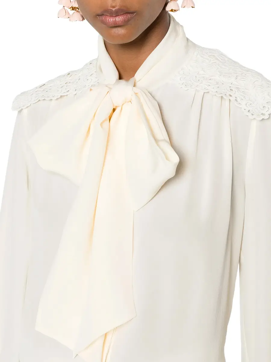 Chloé Crêpe de Chine and Lace Gathered Scarf-Tie Blouse | Thumbnail 4 Chloé Crêpe de Chine and Lace Gathered Scarf-Tie Blouse | Thumbnail 4