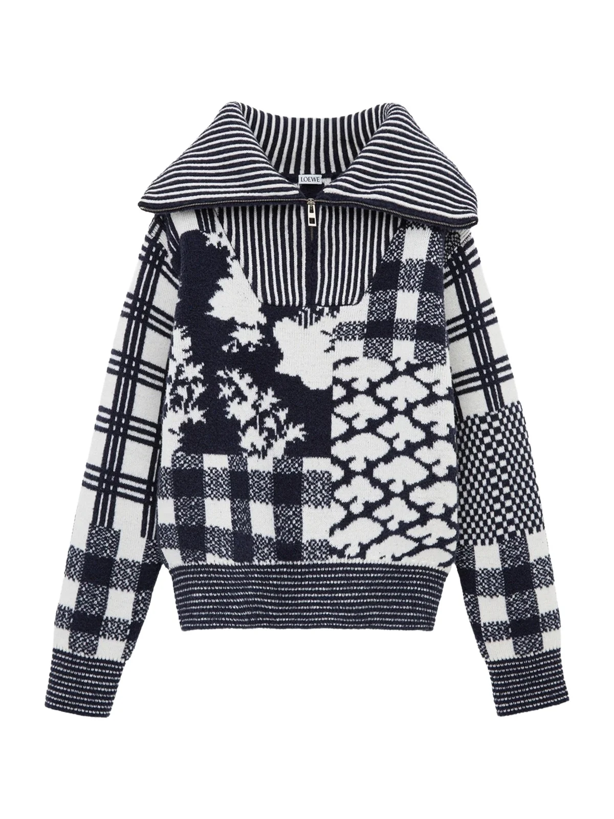 Printed Wool Zip-Up Sweater