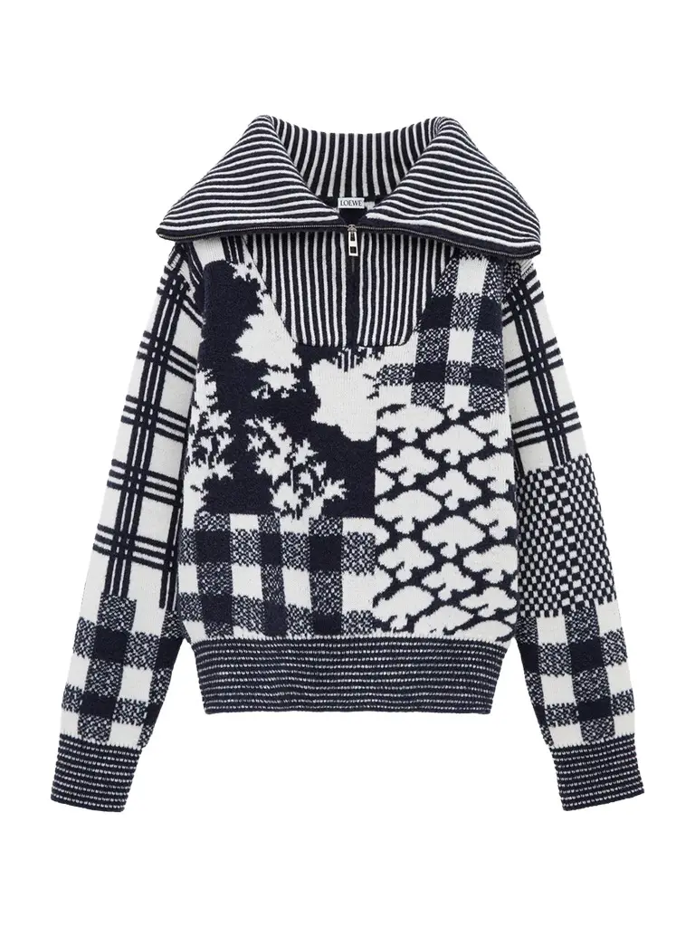 Printed Wool Zip-Up Sweater