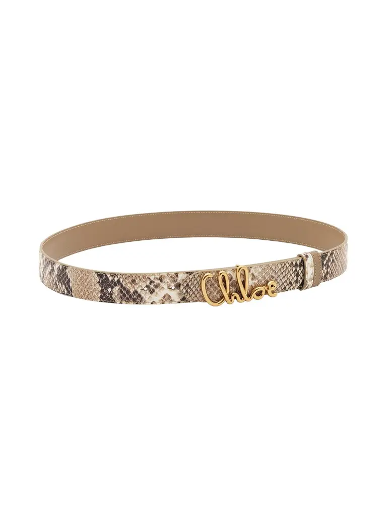 Chloé Python-Embossed Chloé Iconic Leather Belt
