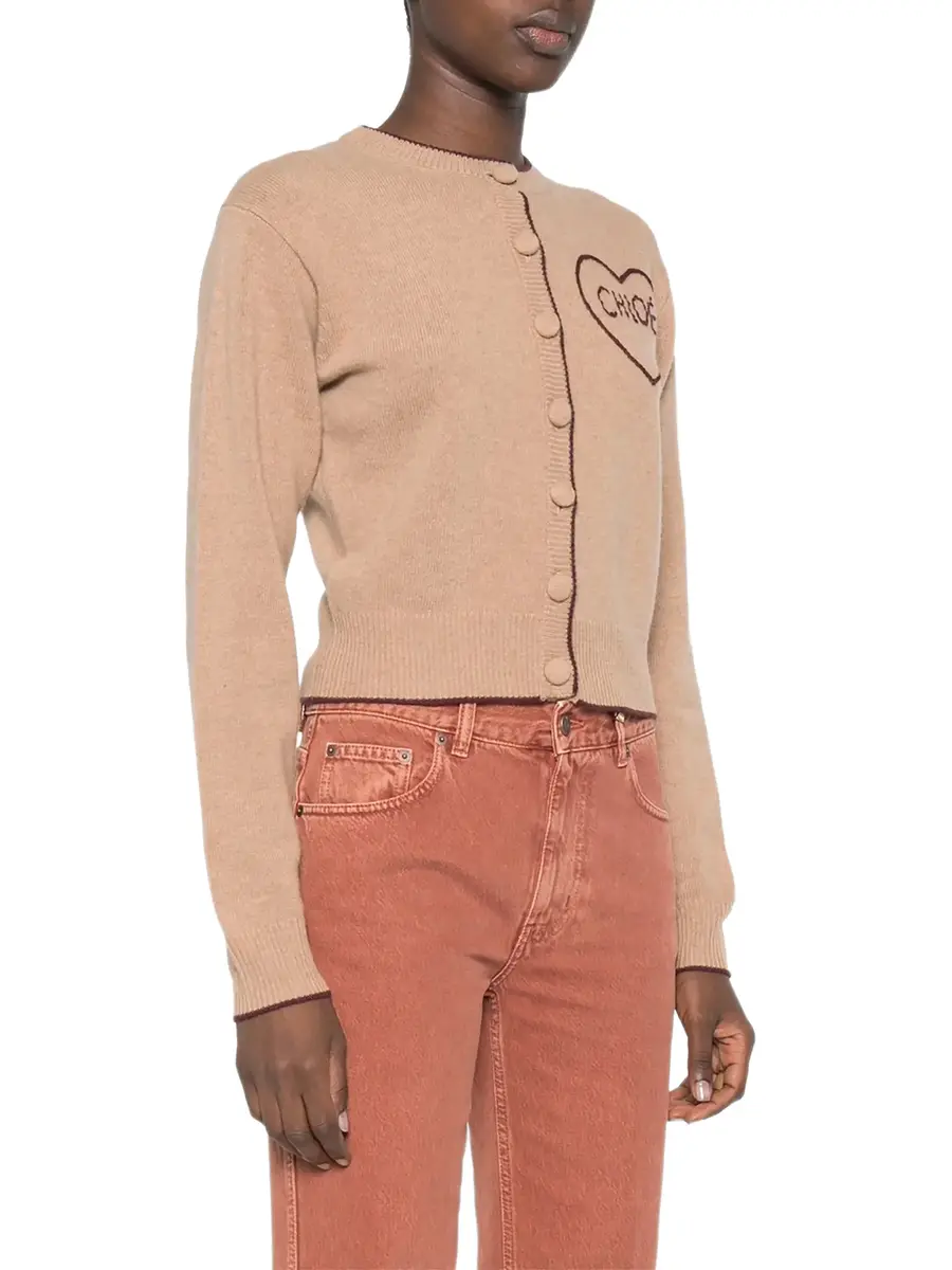 Chloé Wool and Cashmere Fitted Logo Cardigan | Thumbnail 3 Chloé Wool and Cashmere Fitted Logo Cardigan | Thumbnail 3