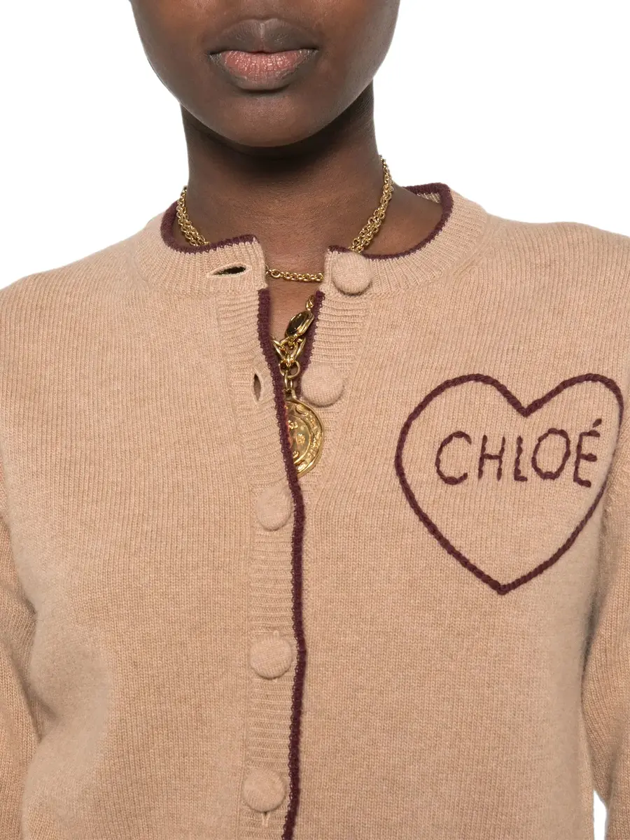 Chloé Wool and Cashmere Fitted Logo Cardigan | Thumbnail 4 Chloé Wool and Cashmere Fitted Logo Cardigan | Thumbnail 4