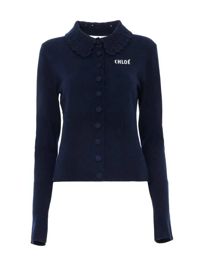 Chloé Wool Fitted Logo Cardigan