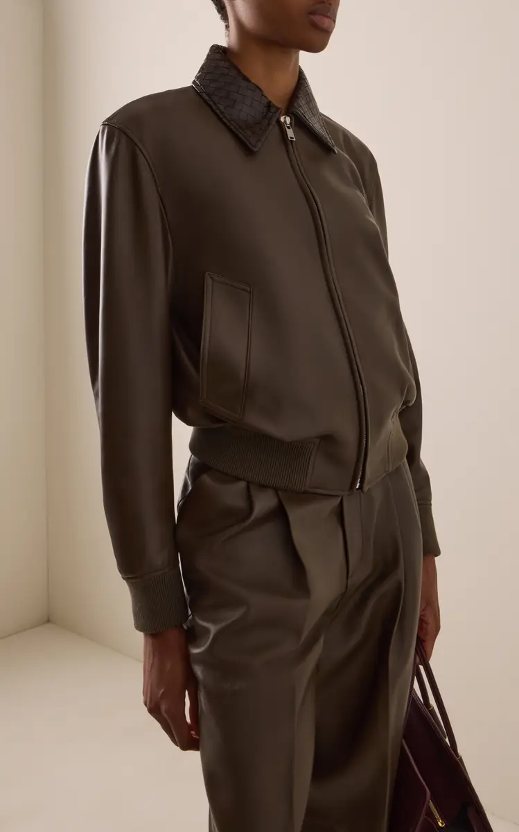 Bottega Veneta Intrecciato-Collar Leather Blouson Jacket | Thumbnail 2 Bottega Veneta Intrecciato-Collar Leather Blouson Jacket | Thumbnail 2
