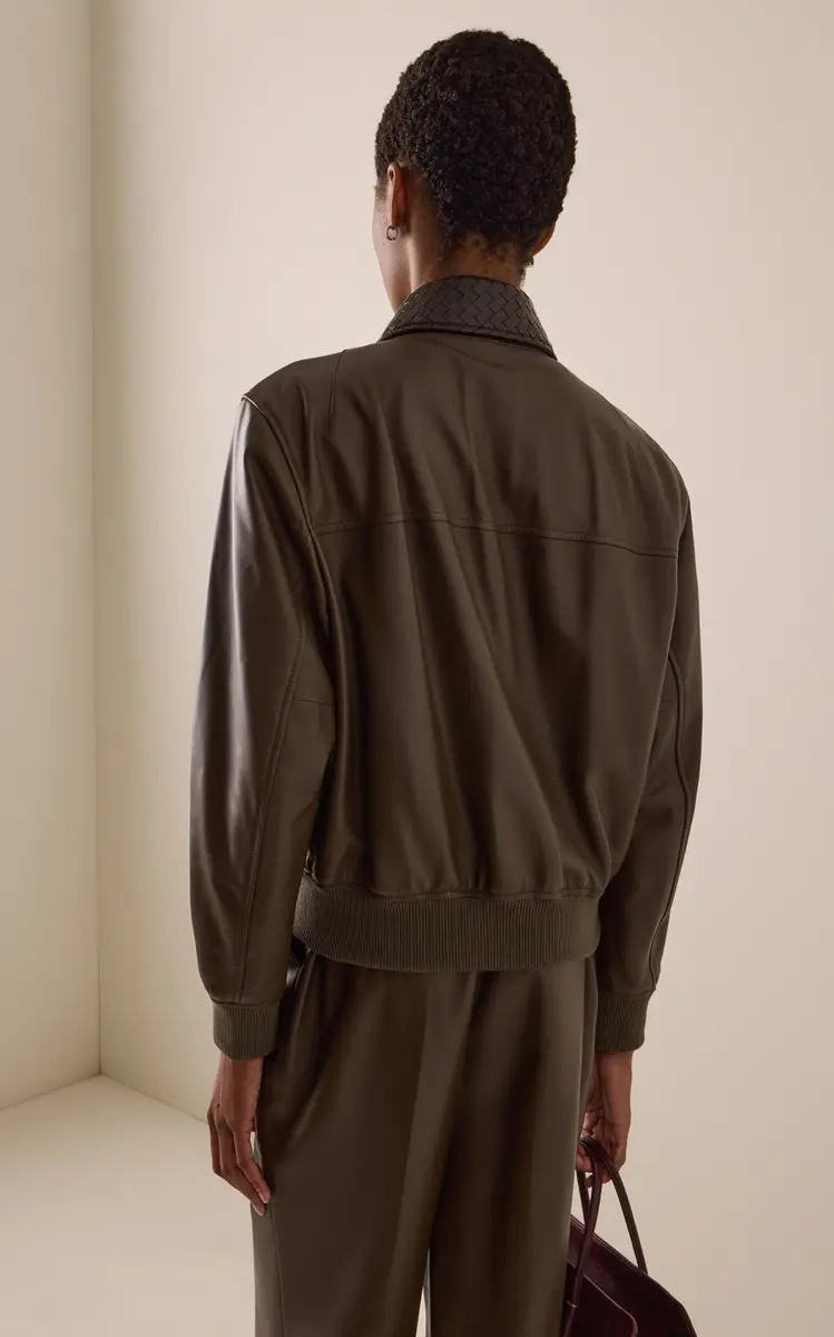 Bottega Veneta Intrecciato-Collar Leather Blouson Jacket | Thumbnail 4 Bottega Veneta Intrecciato-Collar Leather Blouson Jacket | Thumbnail 4