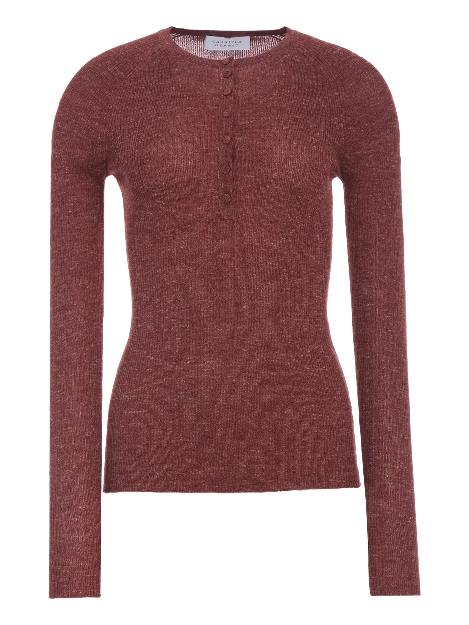 Anges Knit Henley in Burnt Sienna Cashmere Silk with Hemp Anges Knit Henley in Burnt Sienna Cashmere Silk with Hemp