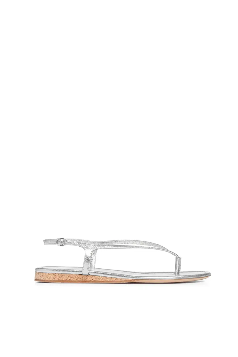 Gabriela Hearst Gia Flat Sandal in Silver Metallic Nappa Leather