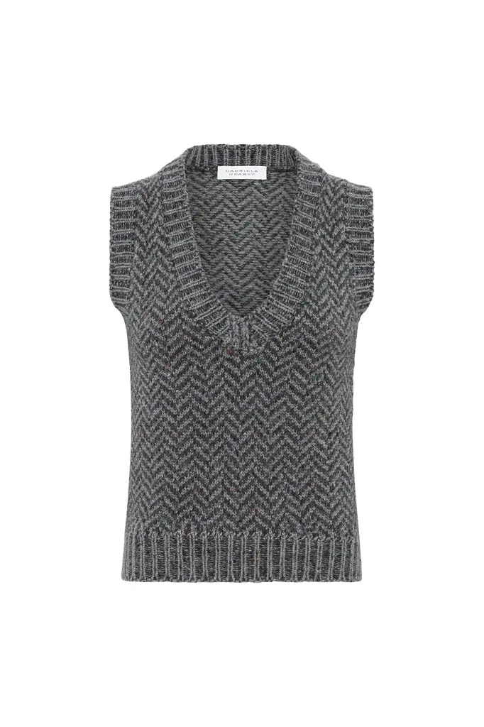 Cresset Knit Vest in Charcoal Multi Cashmere Herringbone Cresset Knit Vest in Charcoal Multi Cashmere Herringbone