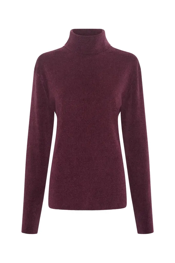 Almoner Knit Turtleneck in Plum Silk Almoner Knit Turtleneck in Plum Silk