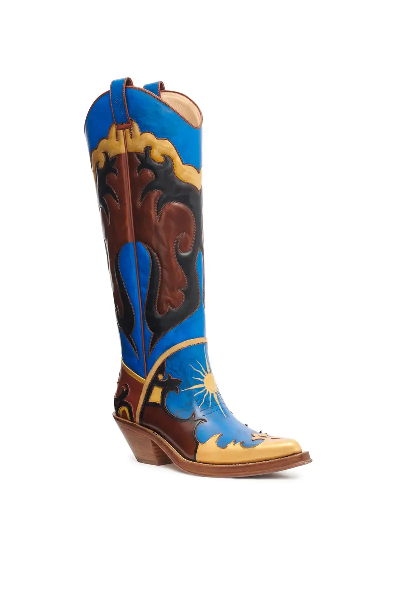 Gabriela Hearst Hand Painted Capitana Cowboy Boot in Cognac, Blue & Gold Leather | Thumbnail 3 Gabriela Hearst Hand Painted Capitana Cowboy Boot in Cognac, Blue & Gold Leather | Thumbnail 3