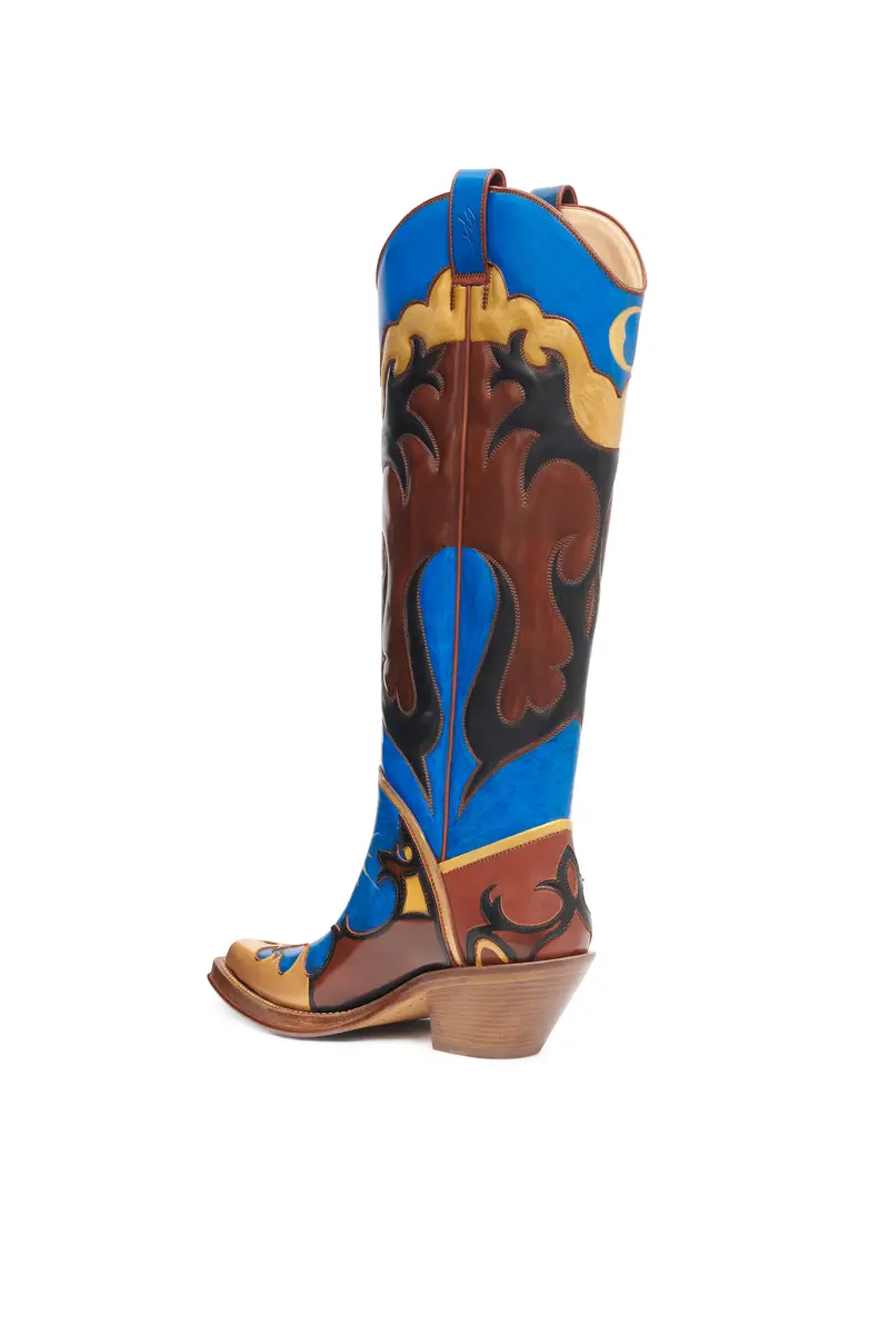 Gabriela Hearst Hand Painted Capitana Cowboy Boot in Cognac, Blue & Gold Leather | Thumbnail 4 Gabriela Hearst Hand Painted Capitana Cowboy Boot in Cognac, Blue & Gold Leather | Thumbnail 4