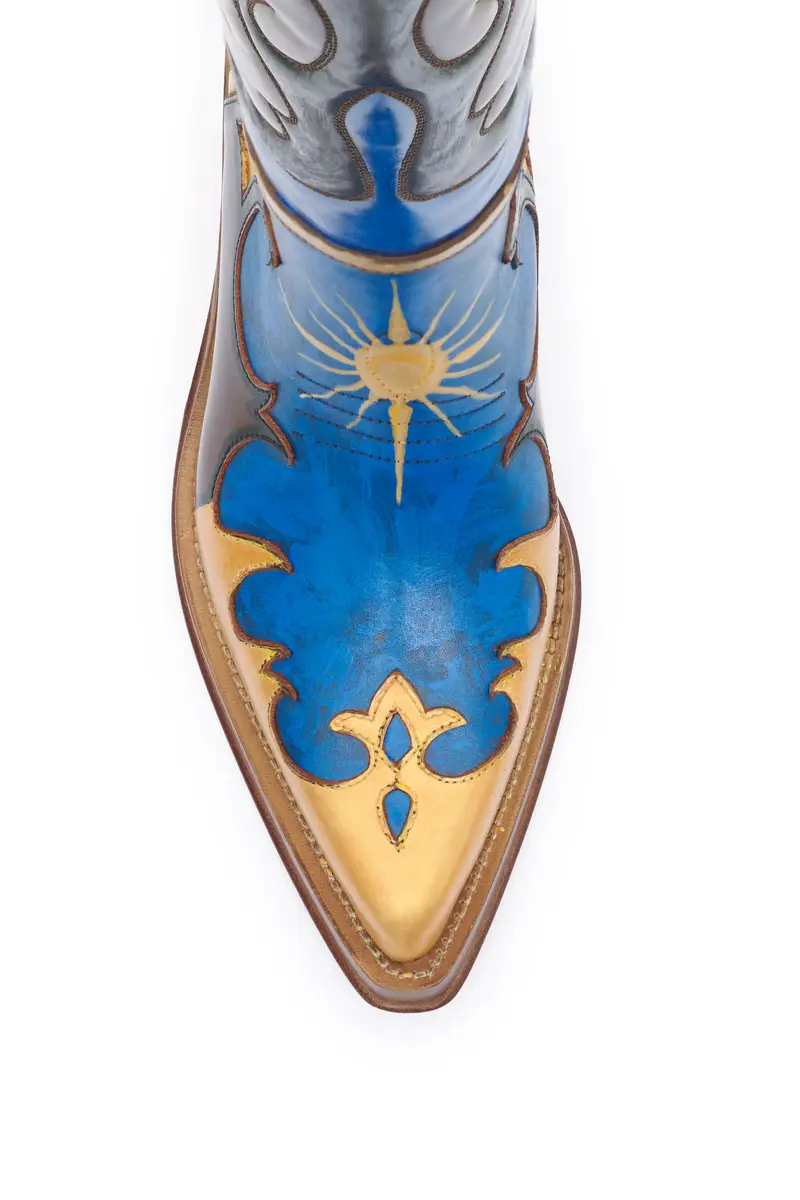 Gabriela Hearst Hand Painted Capitana Cowboy Boot in Cognac, Blue & Gold Leather | Thumbnail 5 Gabriela Hearst Hand Painted Capitana Cowboy Boot in Cognac, Blue & Gold Leather | Thumbnail 5