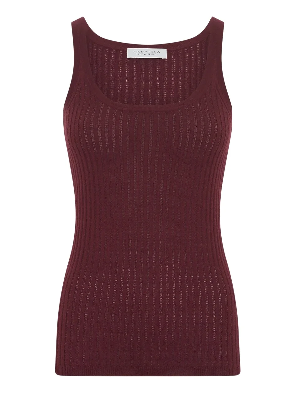 Gabriela Hearst Nevin Pointelle Knit Tank Top in Bordeaux Cashmere Silk