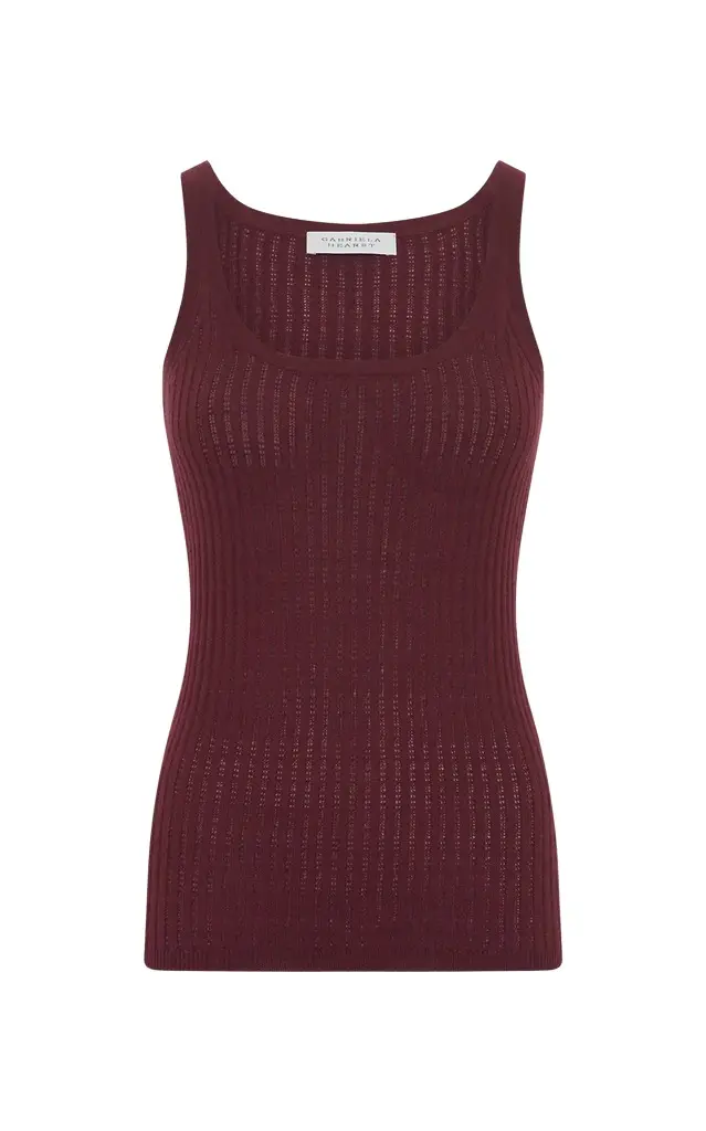 Nevin Pointelle Knit Tank Top in Bordeaux Cashmere Silk