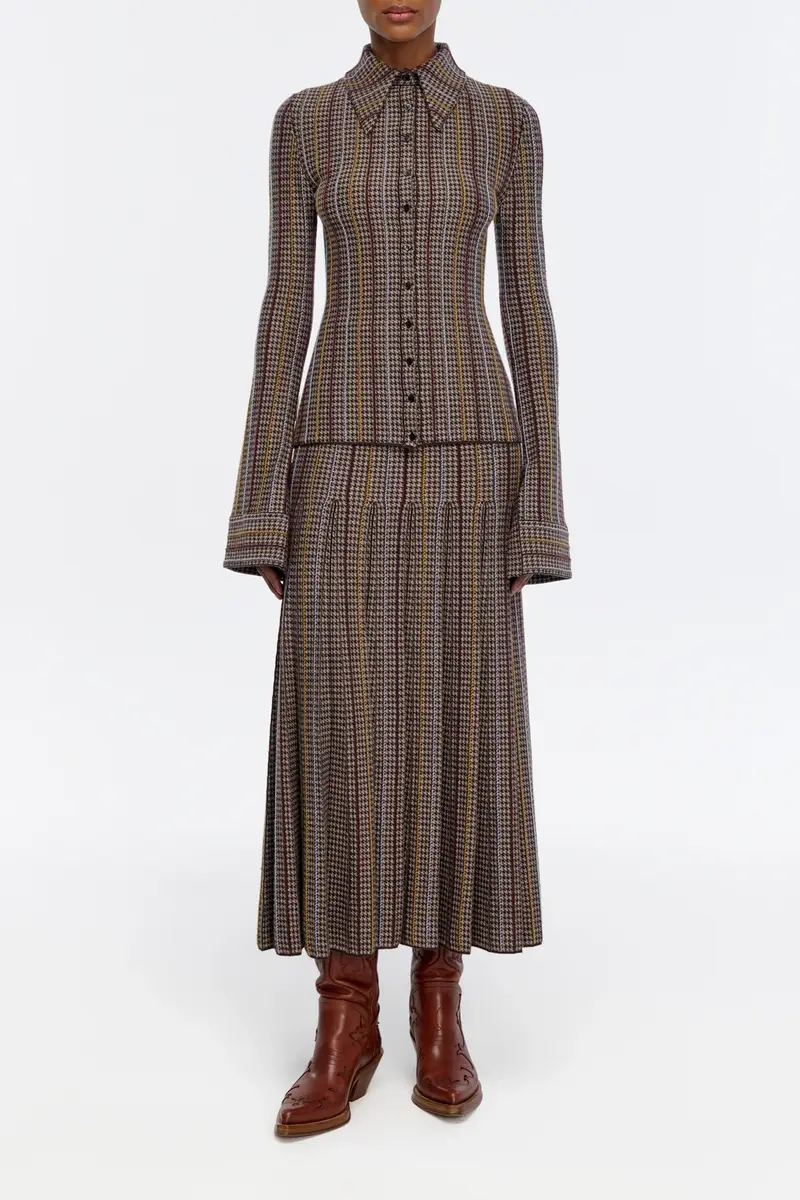 Gabriela Hearst Prism Knit Skirt in Camel Multi Cashmere Silk Houndstooth | Thumbnail 2