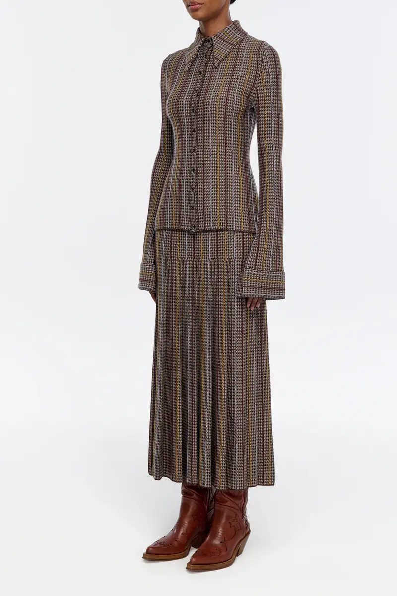 Gabriela Hearst Prism Knit Skirt in Camel Multi Cashmere Silk Houndstooth | Thumbnail 3
