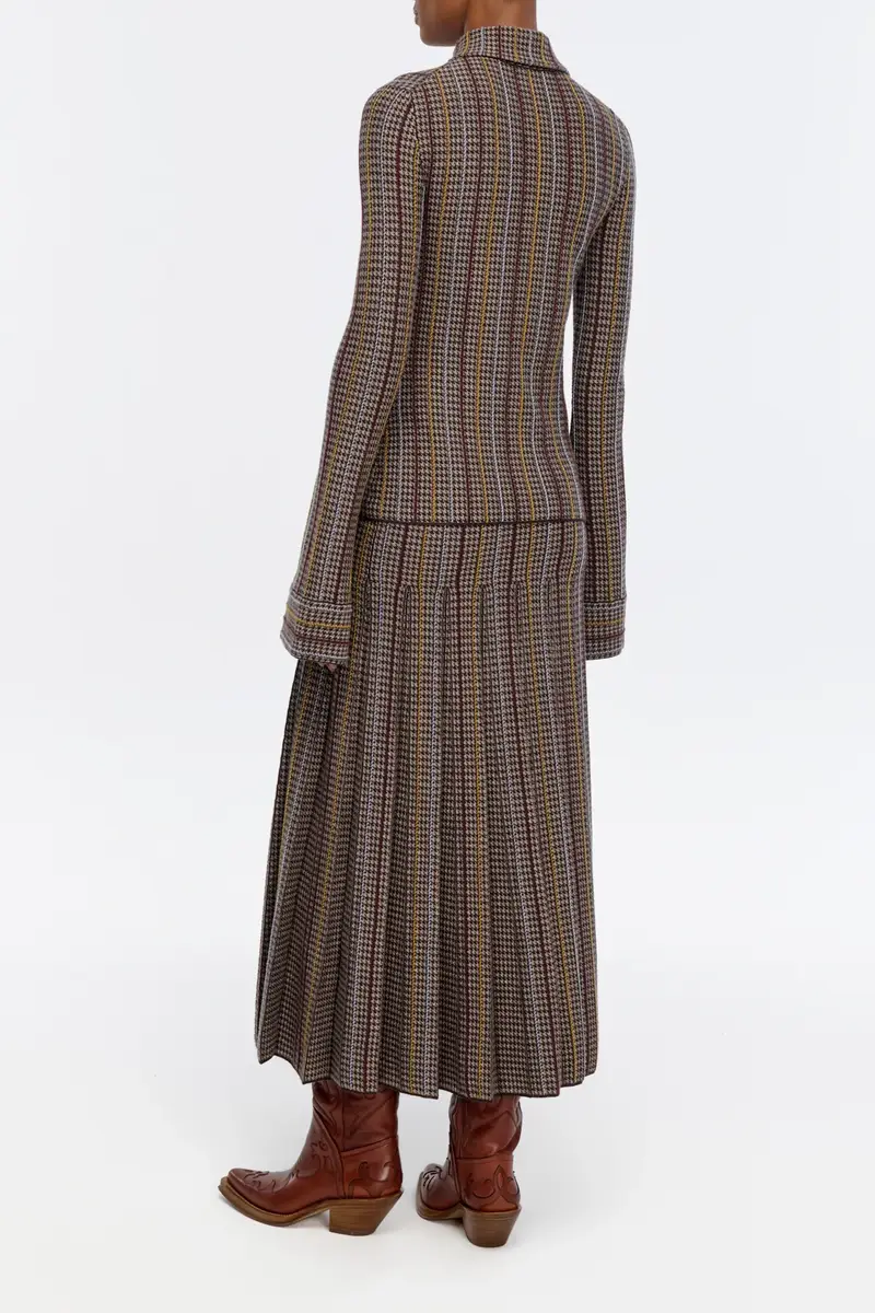 Gabriela Hearst Prism Knit Skirt in Camel Multi Cashmere Silk Houndstooth | Thumbnail 4