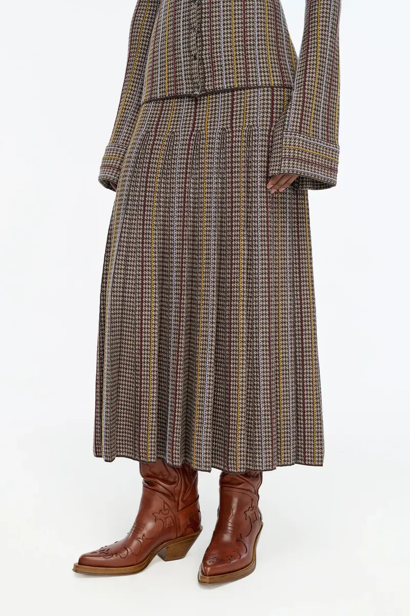 Gabriela Hearst Prism Knit Skirt in Camel Multi Cashmere Silk Houndstooth | Thumbnail 5