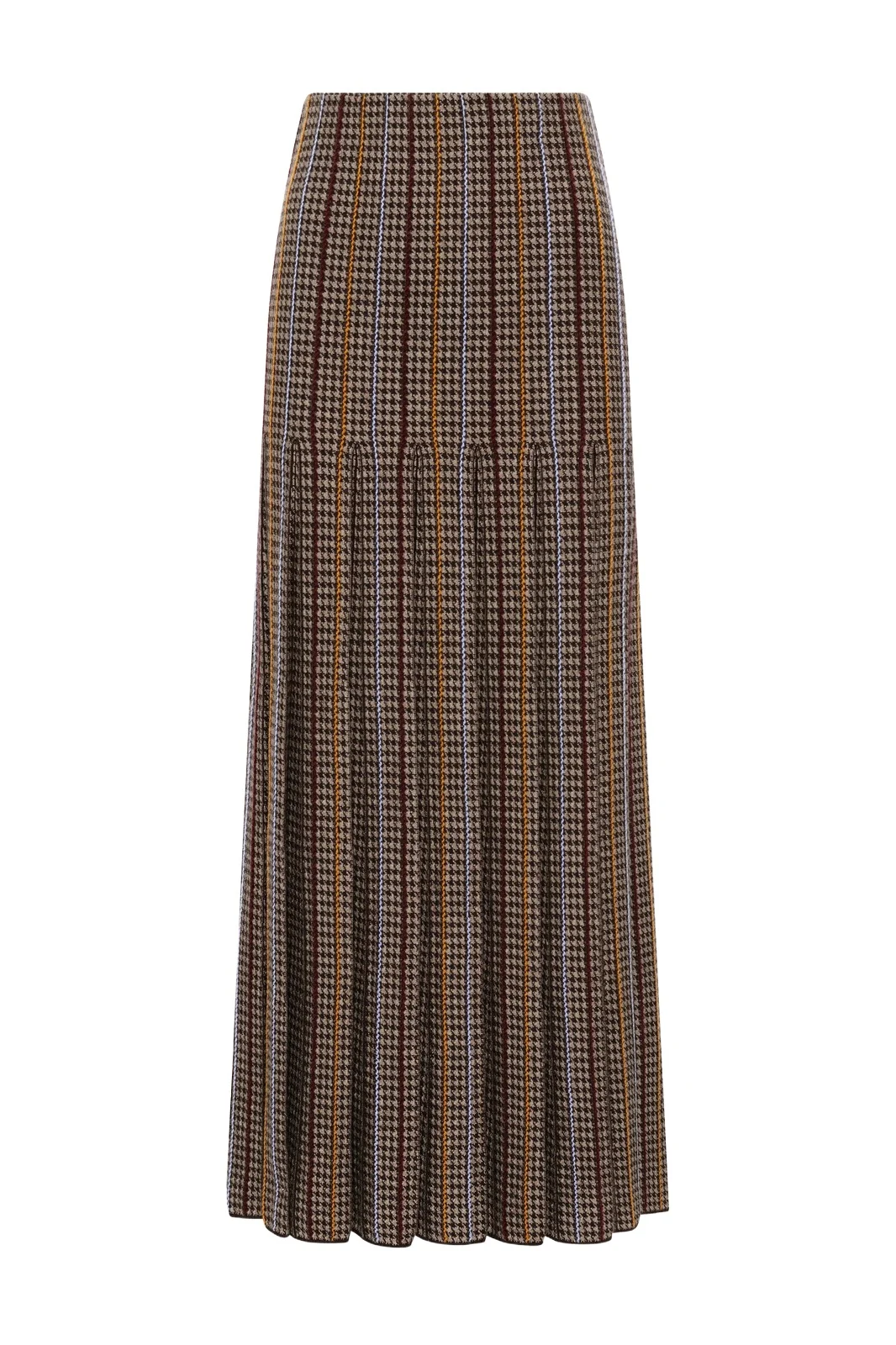 Gabriela Hearst Prism Knit Skirt in Camel Multi Cashmere Silk Houndstooth