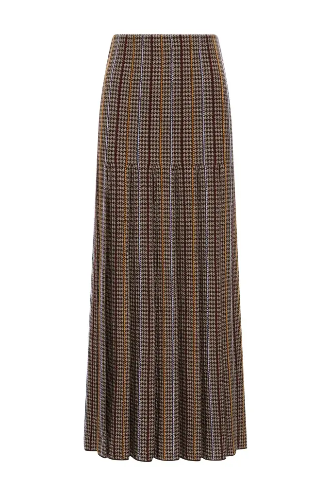Prism Knit Skirt in Camel Multi Cashmere Silk Houndstooth Prism Knit Skirt in Camel Multi Cashmere Silk Houndstooth