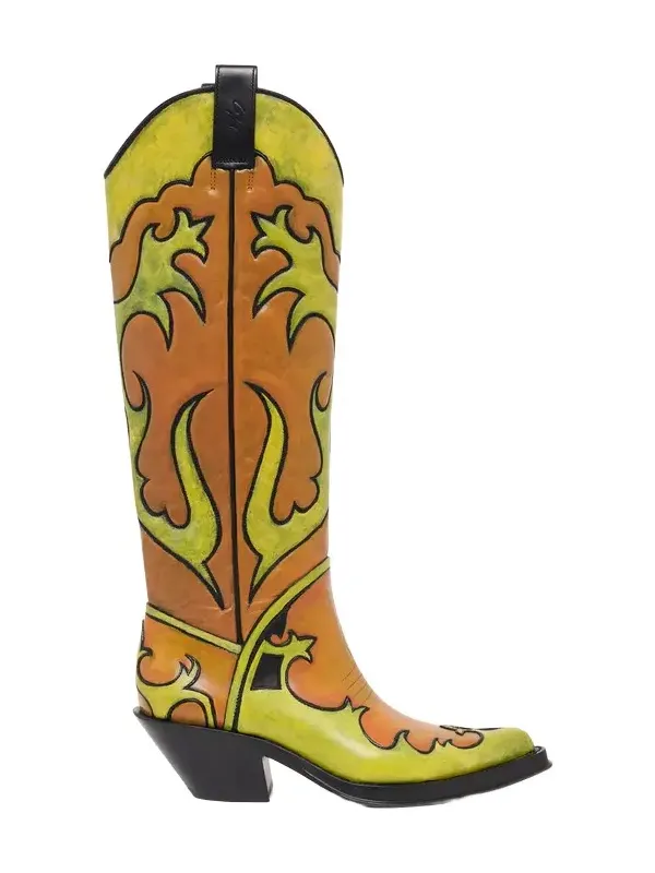 Gabriela Hearst Hand Painted Capitana Cowboy Boot in Orange & Yellow Leather
