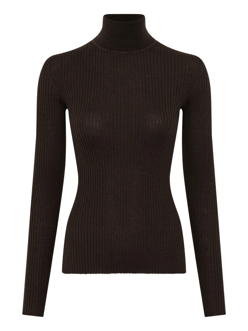 Gabriela Hearst Peppe Knit Turtleneck in Chocolate Cashmere Silk