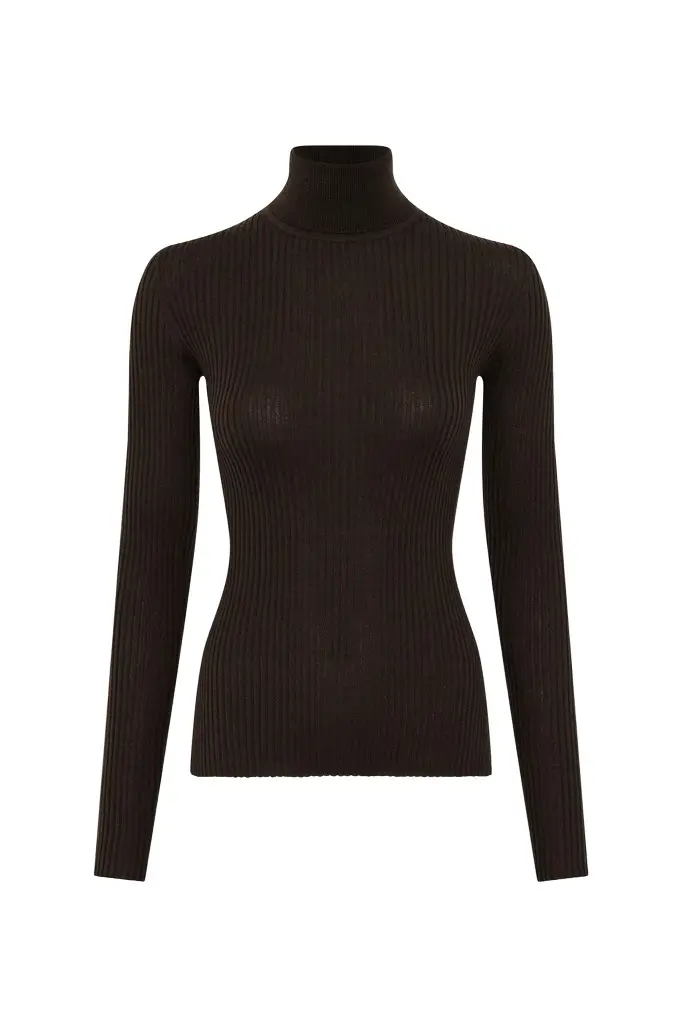 Peppe Knit Turtleneck in Chocolate Cashmere Silk Peppe Knit Turtleneck in Chocolate Cashmere Silk